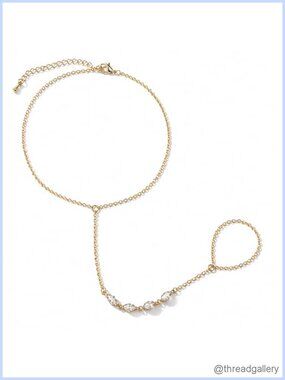 18K Gold Plated Hand Chain Bracelet Marquise CZ Adjustable Women's Jewelry